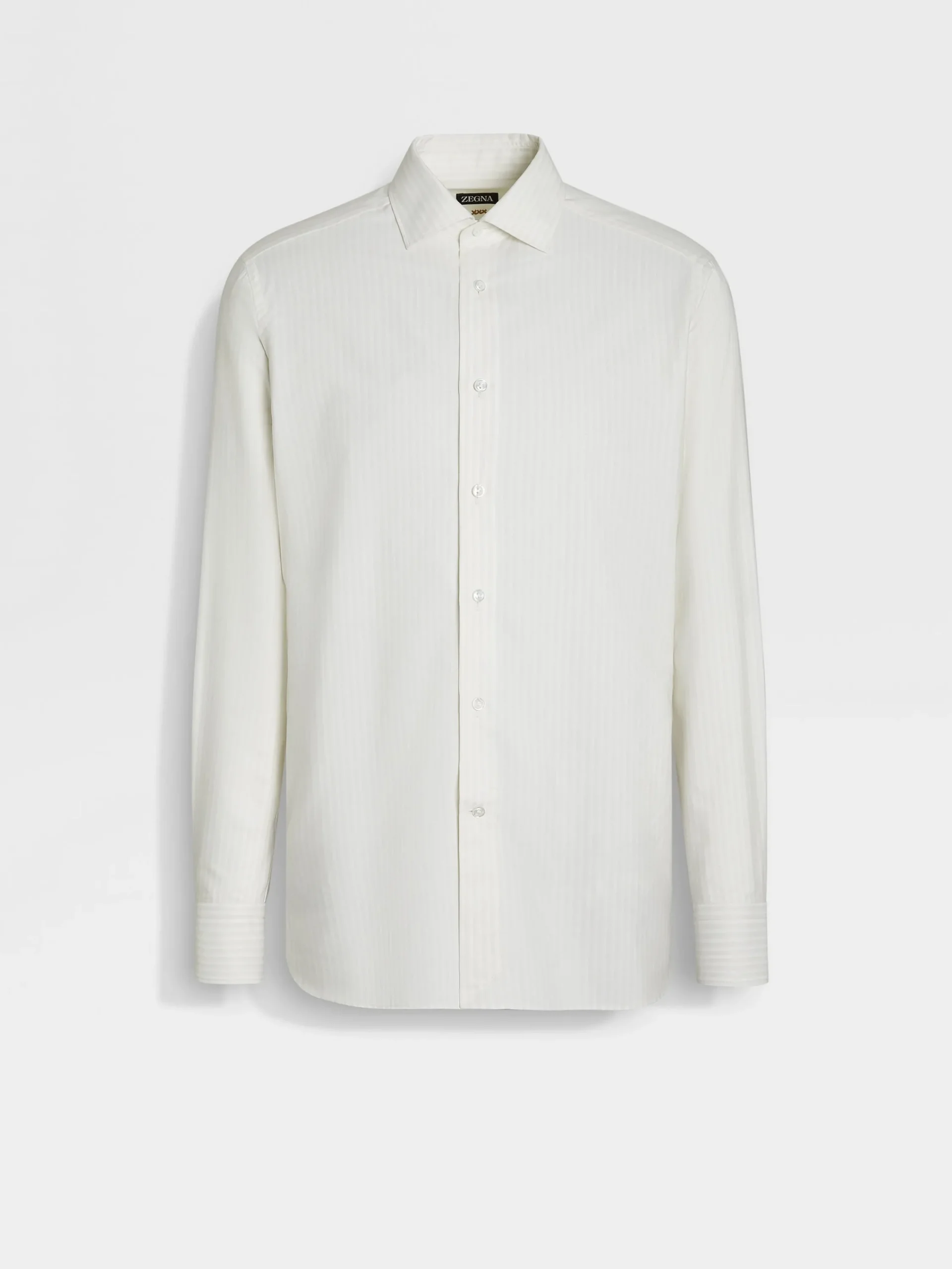 Shirts>ZEGNA White and Light Beige Macro-striped Silk Cotton and Cashmere Shirt White/LightBeige