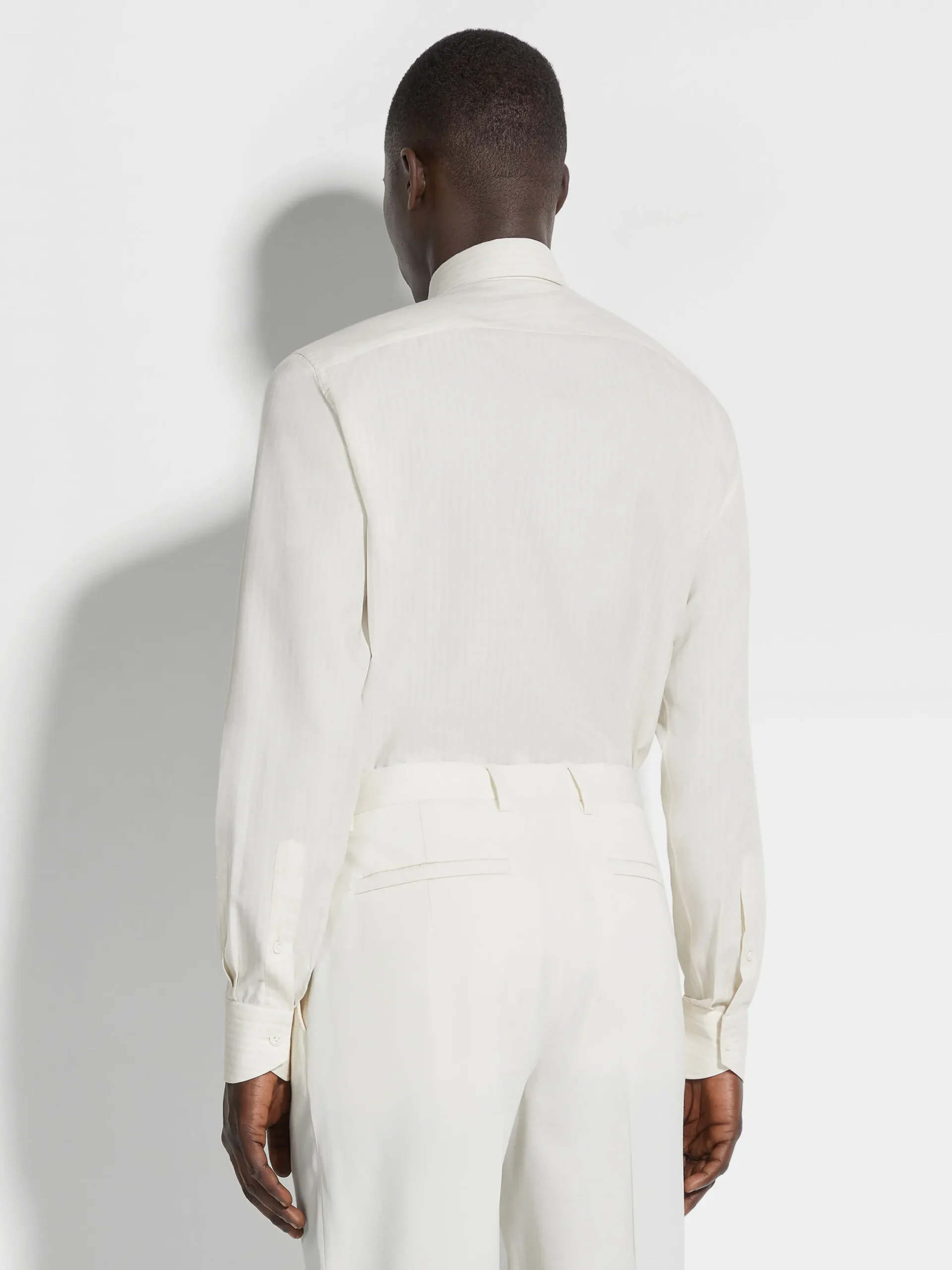Shirts>ZEGNA White and Light Beige Macro-striped Silk Cotton and Cashmere Shirt White/LightBeige