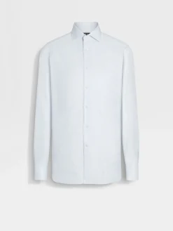 Shirts>ZEGNA White and Light Blue Micro-structured Striped Centoventimila Cotton Shirt White/LightBlue