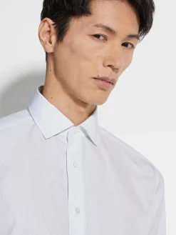 Shirts>ZEGNA White and Light Blue Striped Centoventimila Cotton Shirt White/LightBlue