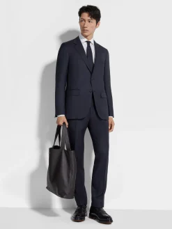 Shirts>ZEGNA White and Navy Blue Macro-striped Centoventimila Cotton Shirt White/NavyBlue