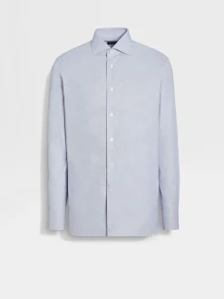 Shirts>ZEGNA White and Navy Blue Micro-structured Centoventimila Cotton Shirt White/NavyBlue