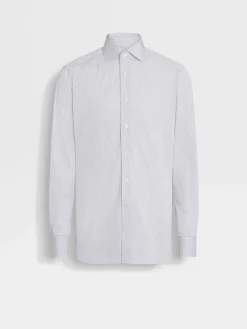 Shirts>ZEGNA White and Navy Blue Micro-checked Centoventimila Cotton Shirt White/NavyBlue