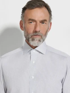 Shirts>ZEGNA White and Navy Blue Micro-checked Centoventimila Cotton Shirt White/NavyBlue