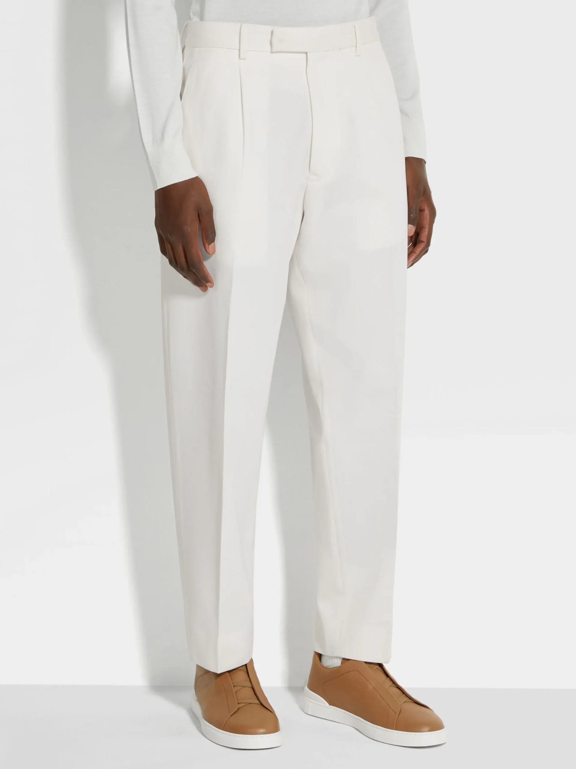 Pants>ZEGNA Cotton and Wool Pants White