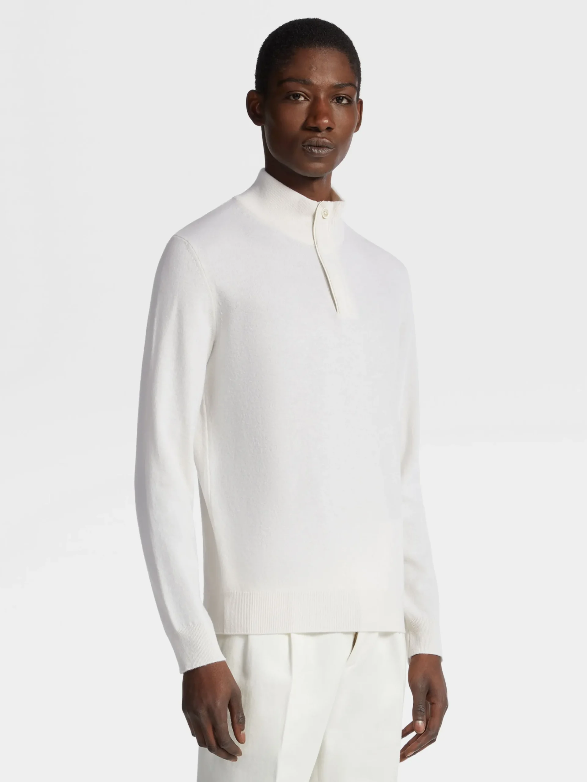 Sweaters>ZEGNA White Mélange Oasi Cashmere Zip Mock Neck Sweater WhiteMélange