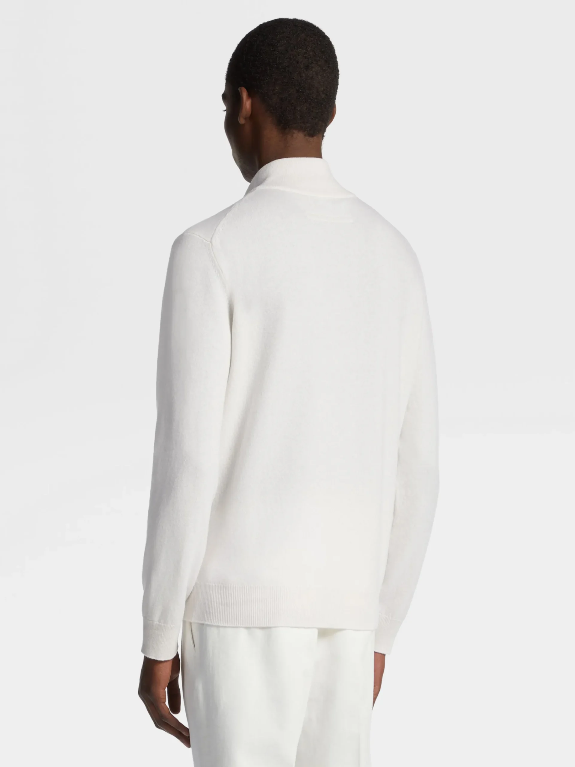 Sweaters>ZEGNA White Mélange Oasi Cashmere Zip Mock Neck Sweater WhiteMélange