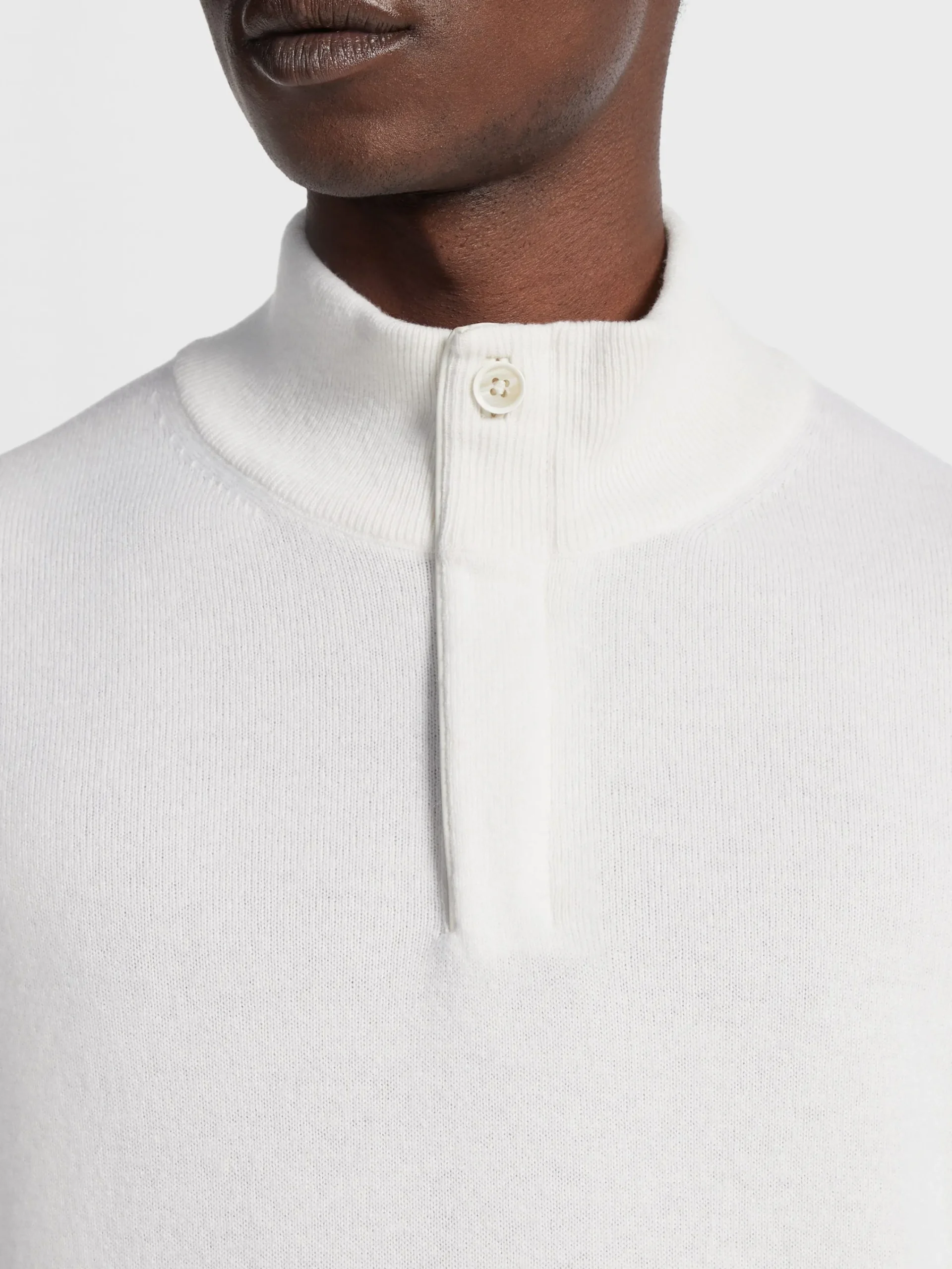 Sweaters>ZEGNA White Mélange Oasi Cashmere Zip Mock Neck Sweater WhiteMélange