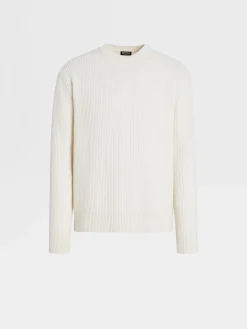Sweaters>ZEGNA White Mélange Oasi Cashmere Crewneck WhiteMélange