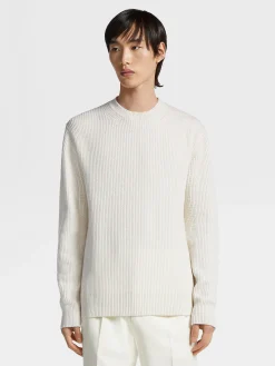 Sweaters>ZEGNA White Mélange Oasi Cashmere Crewneck WhiteMélange