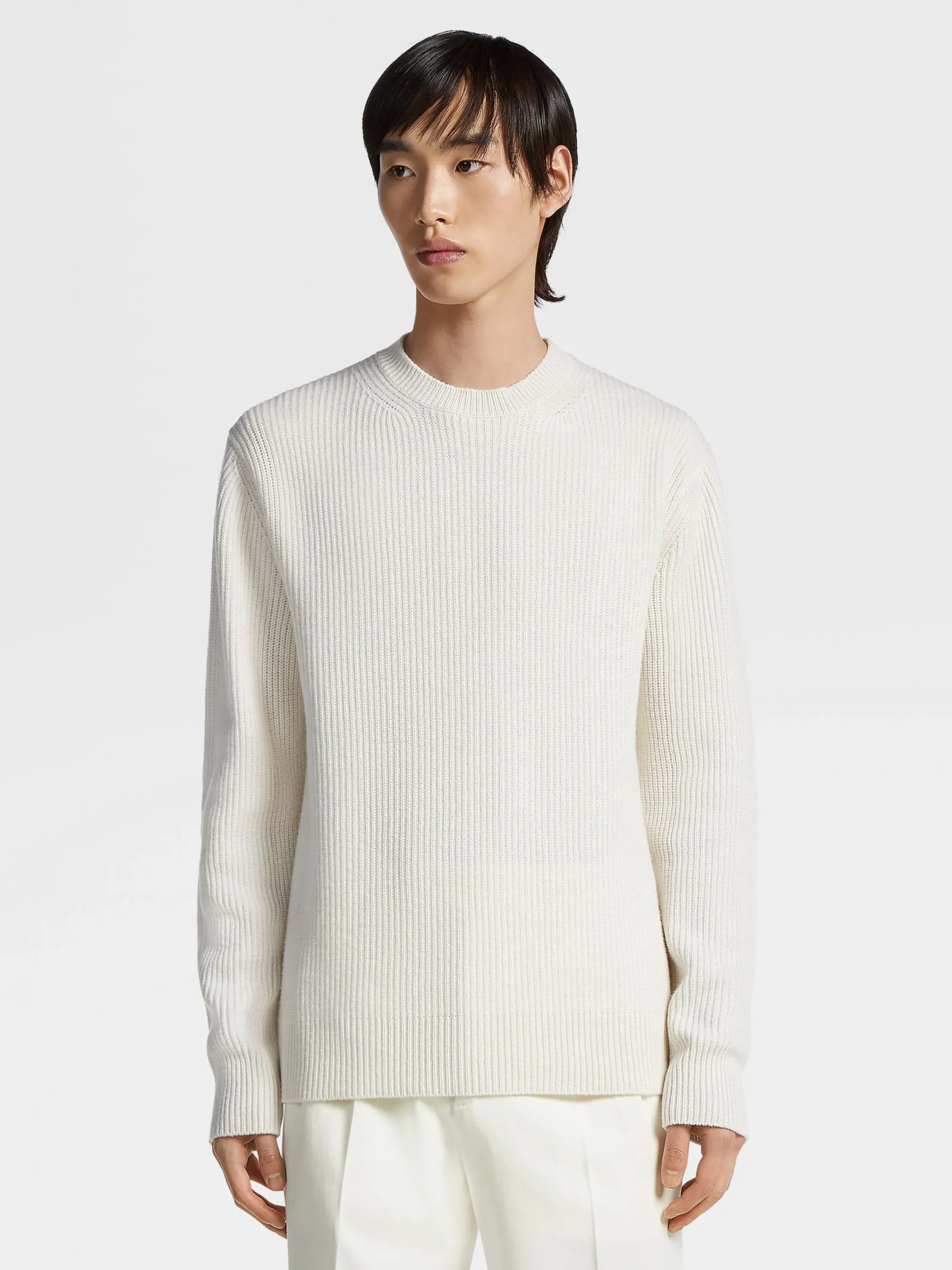 Sweaters>ZEGNA White Mélange Oasi Cashmere Crewneck WhiteMélange