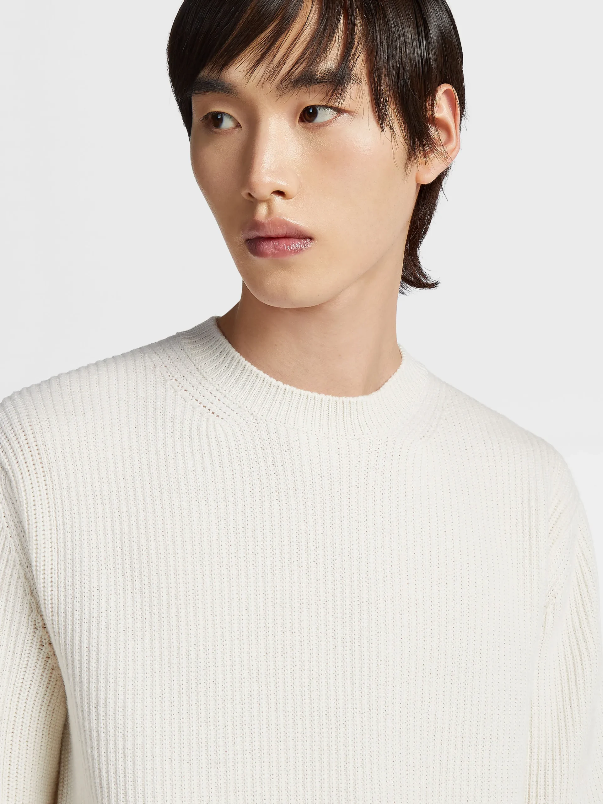Sweaters>ZEGNA White Mélange Oasi Cashmere Crewneck WhiteMélange