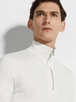 Travel In Style|Sweaters>ZEGNA Oasi Cashmere Zip Mock Neck Sweatshirt White