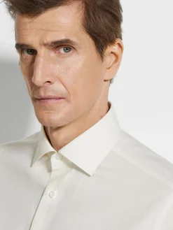 Shirts>ZEGNA Silk Cotton and Cashmere Shirt White