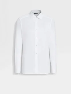 Shirts>ZEGNA Structured Micro-striped Trecapi Cotton Shirt White