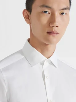 Shirts>ZEGNA Structured Micro-striped Trecapi Cotton Shirt White