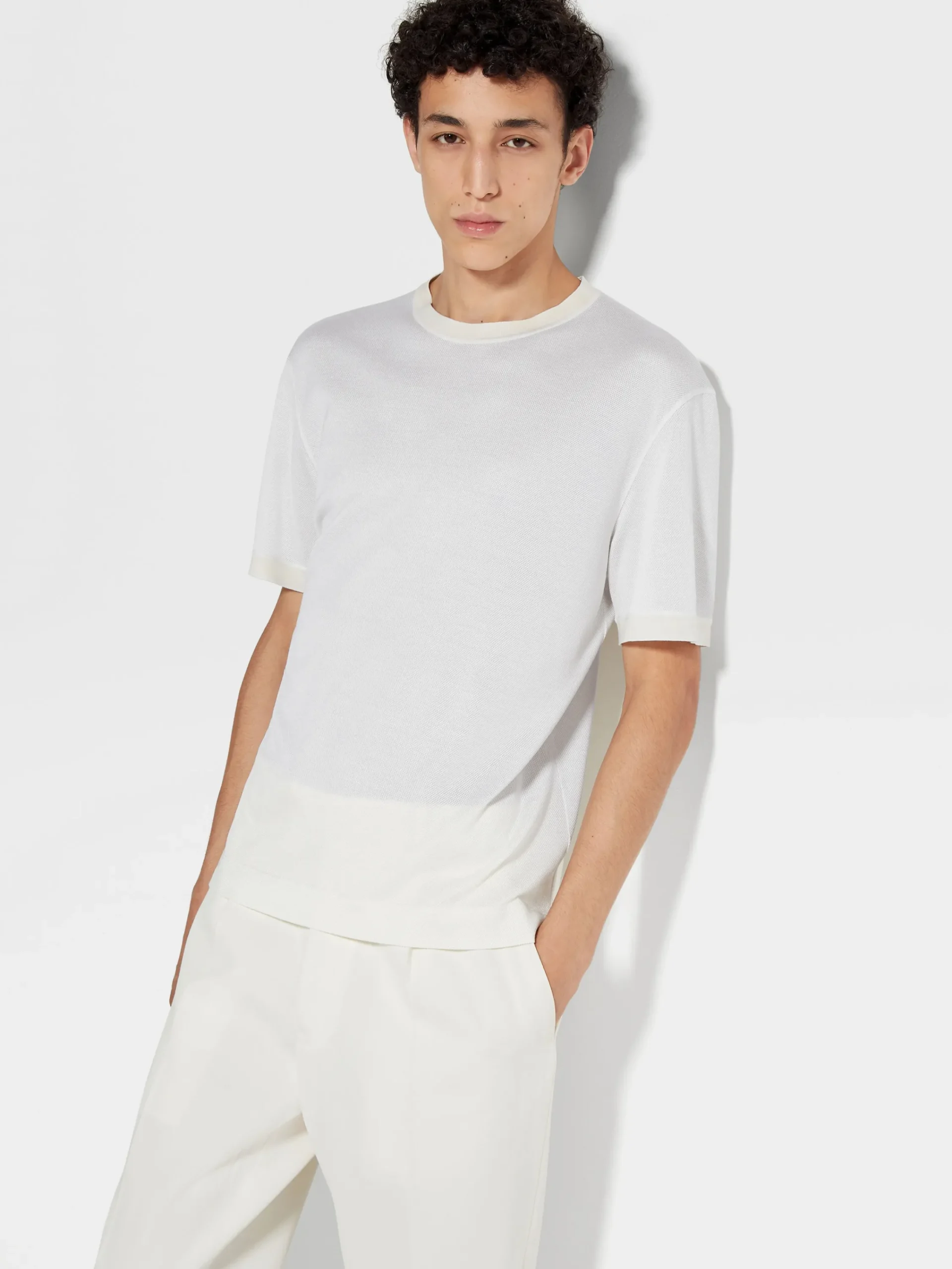 T-Shirts>ZEGNA Silk T-shirt White