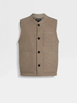 Jackets And Coats>ZEGNA Wool and Cashmere Blend Vest LightTaupe